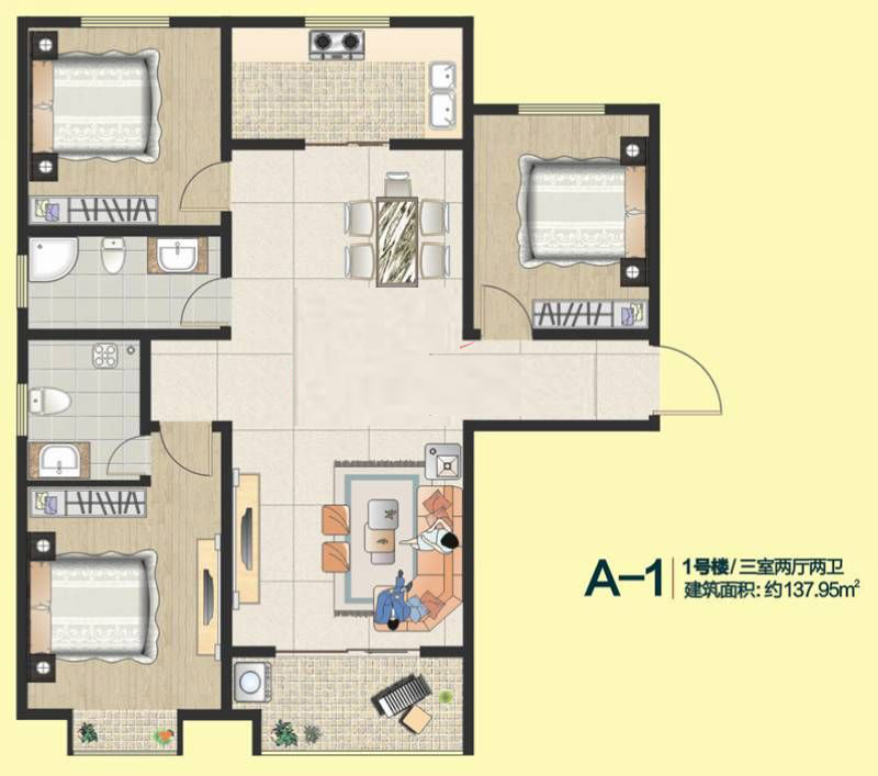 1號樓  3室3廳2衛(wèi) 137.95㎡