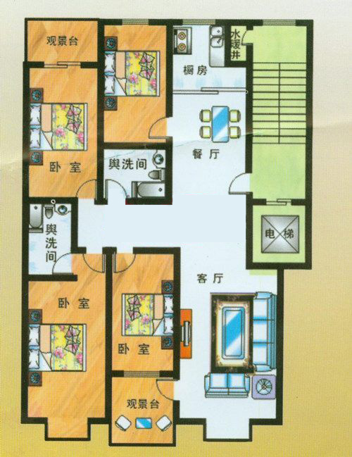 4室2廳1衛(wèi)2廚2陽臺177㎡