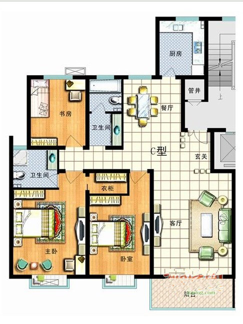 3室2廳2衛1廚131㎡