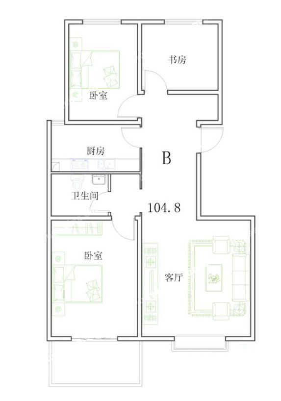 B戶型 104.8㎡ 2室1廳