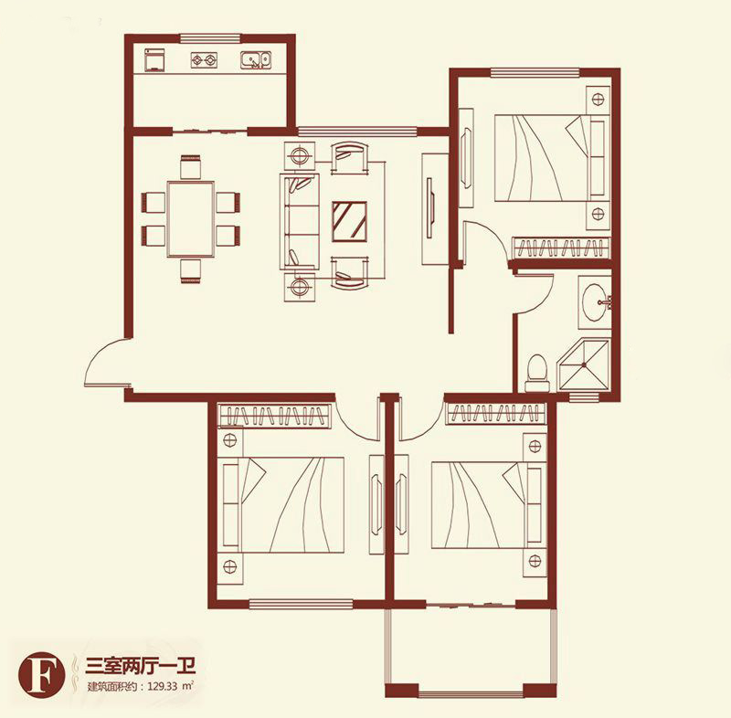 紫薇壹號·西韻3室2廳1衛129.33平米